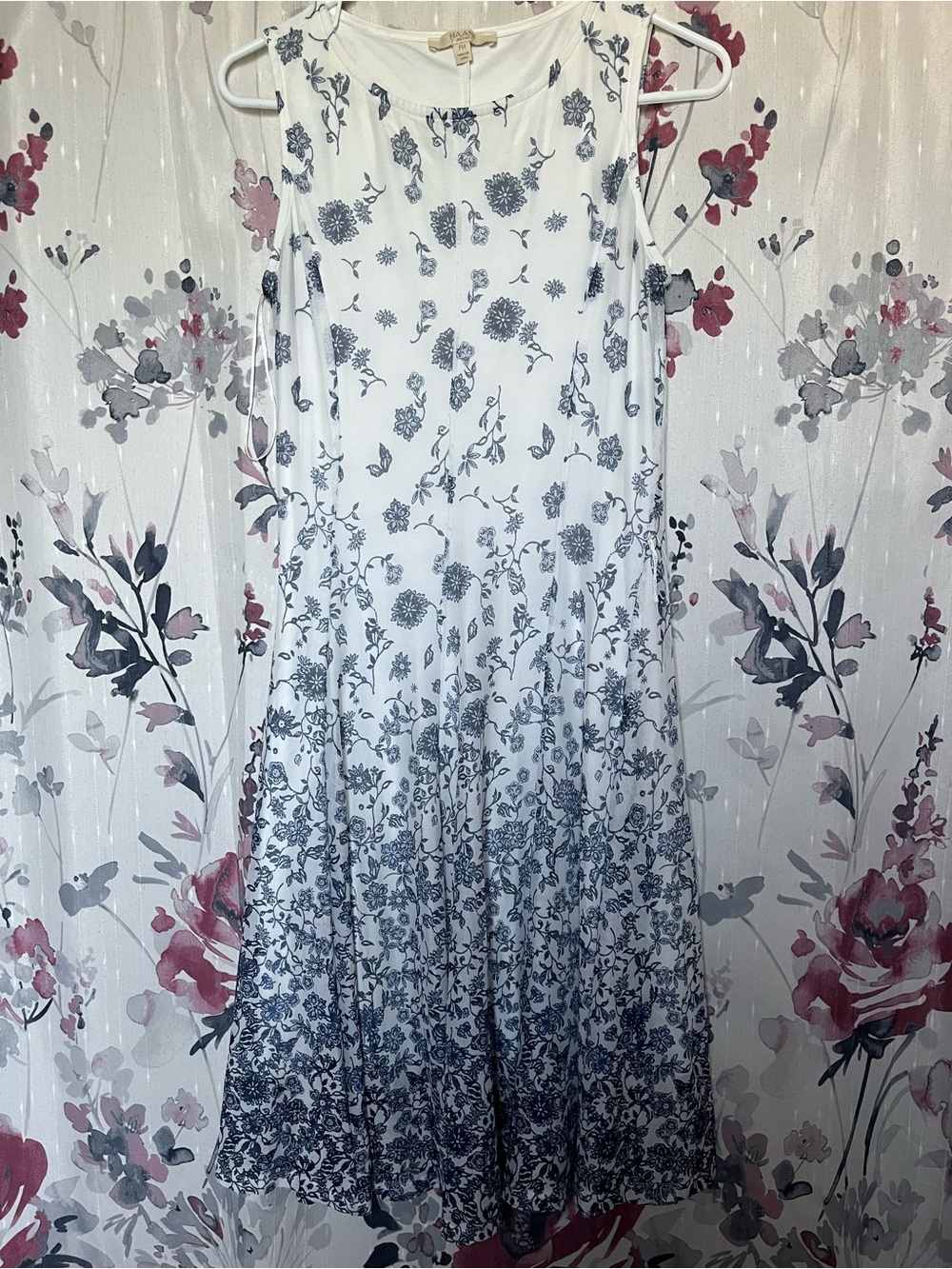 Haani White and Blue Floral Sleeveless Midi Dress